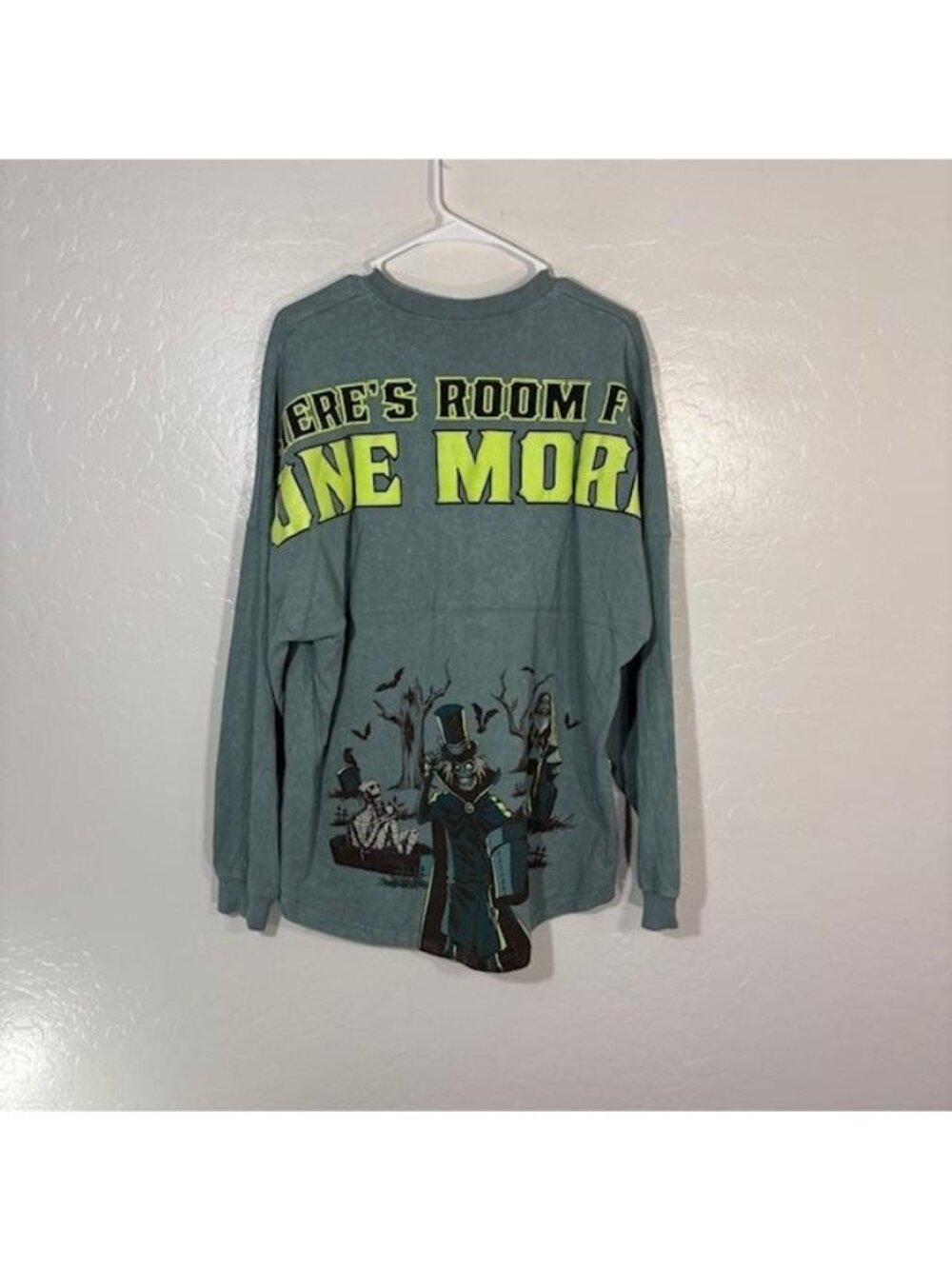 Disney Haunted Mansion Spirit Jersey Shirt Womens Small Green Glow in the Dark